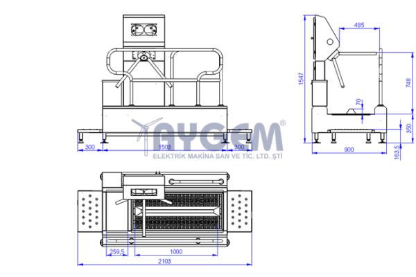 HORIZANTAL BRUSHED- HAND AND FOOT DISINFECTION UNIT  WITH TURNSTILE