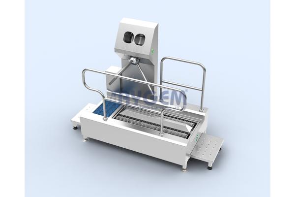 HORIZANTAL BRUSHED- HAND AND FOOT DISINFECTION UNIT  WITH TURNSTILE