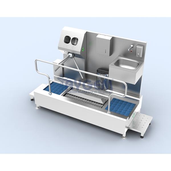 HORIZONTAL BRUSHED- HAND AND  FOOT DISINFECTION UNIT WITH TURNSTILE AND SİNK