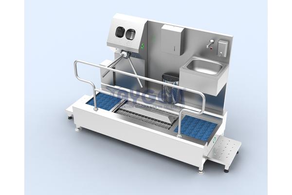 HORIZONTAL BRUSHED- HAND AND  FOOT DISINFECTION UNIT WITH TURNSTILE AND SİNK