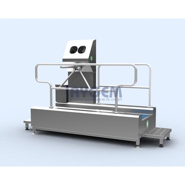 HORIZANTAL BRUSHED- HAND AND FOOT DISINFECTION UNIT  WITH TURNSTILE