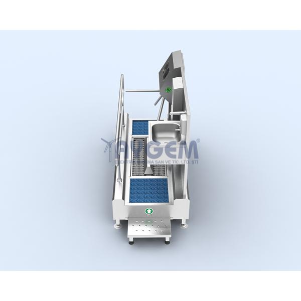 HORIZONTAL BRUSHED- HAND AND  FOOT DISINFECTION UNIT WITH TURNSTILE AND SİNK